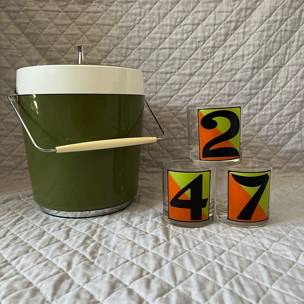 Mid Century Modern Barware Ice Bucket and Glasses